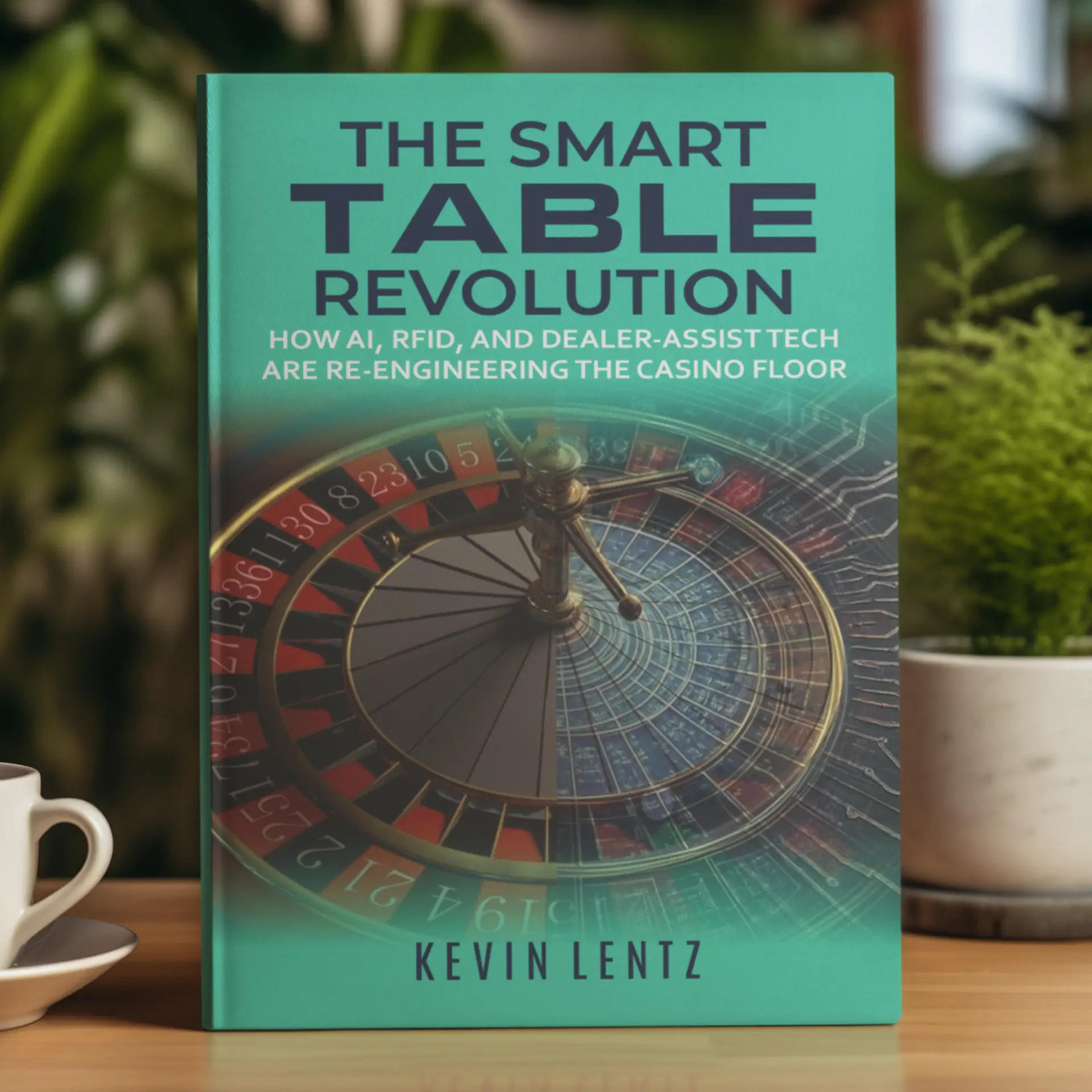 The Smart Table Revolution book cover by Kevin Lentz, featuring a roulette wheel blended with digital circuitry